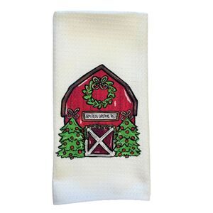 Farm Fresh Christmas Trees Red Barn Microfiber Waffle Weave Kitchen Dish Towel